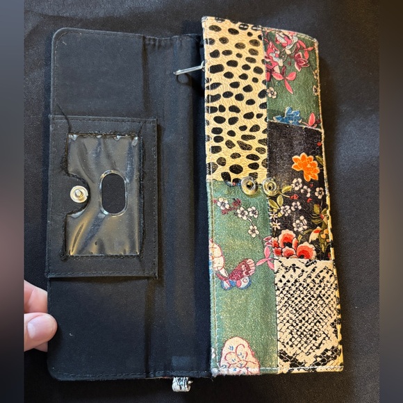 Patchwork Floral & Animal Print Wallet – Snap Closure, Multi-Pattern Boho - Picture 2 of 5